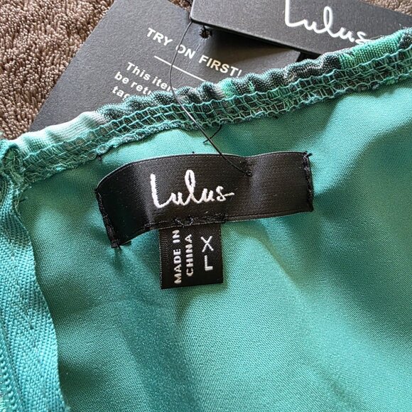 Lulus Luxe Direction Teal Green Floral Jacquard Puff Sleeve Mini Dress XL NWT - Picture 5 of 16